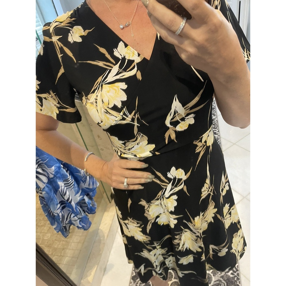 White House Black Market Womens Midi Hi Lo Floral Dress Mock Wrap Size 0 Multi
